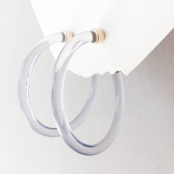 Blue Lucite Hoop Earrings - Picture 3 of 6